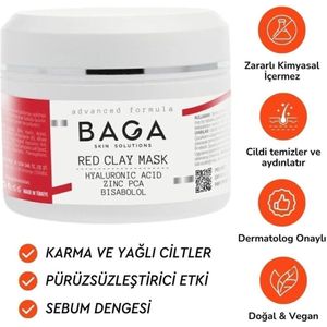 Baga Skin Gezichtsmasker Rood kleimasker Hyaruzonzuur Zink PCA en Bisabolol 100 ml Red Clay Mask