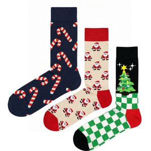Kerstsokken 3-Pack - Heren Sokken & Dames Sokken – Katoen Sokken – Maat 37-44