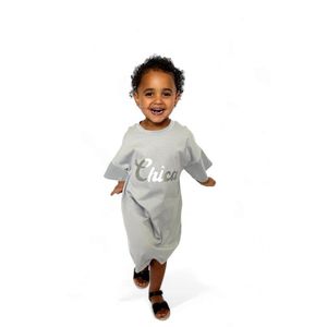 Meisjes jurk - staal blauw/grijs - maat 134/140 - kinderkleding