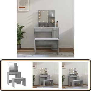 vidaXL Kaptafelset - LED's - Grijs Sonoma Eiken Kaptafel - Make-up Tafel - Dressing Table - Led Verlichting - Bewerkt Hout