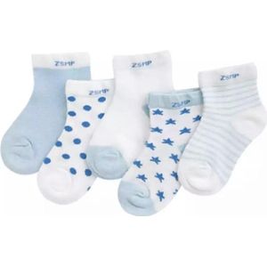 5 paar New born Baby sokken - Set Babysokjes - 0-6 maanden - Blauwe Babysokken - Multipack - Kraamcadeau voor Jongen of Meisje - Babyshower Cadeau - Kraammand