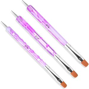 Nagelborstel Set voor Nail Art in Roze Marmer Design - Inclusief 3 Stuks (Formaat #12 & #16)