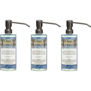Handzeep Hammam Herbal 500 ml - set van 3 stuks - met gratis RVS zilverkleurige pomp - Voordeelverpakking