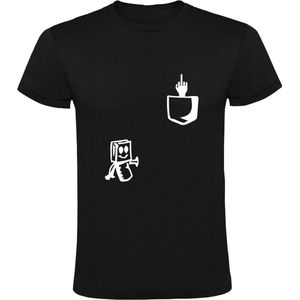 Poppetje met middelvinger uit borstzakje Heren T-shirt | gezichtsbedrog | optische ilusies | pop