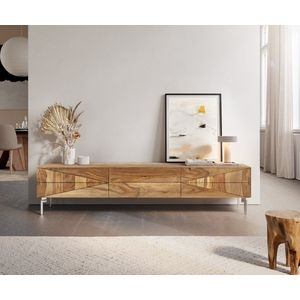 TV-meubel Wyatt Sheesham naturel 175 cm 2 deuren 1 kleponderstel ovaal rvs lowboard