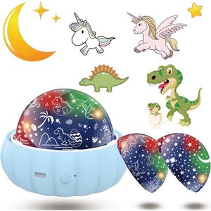 Nachtlampje-3 en 1 Nachtlampje-Sterrenhemel-Dinosaurus-Eenhoorn-7 kleuren-Nachtlampje kinderen-360° draaibaar-USB-oplaadbaar-Babykamer-blauw