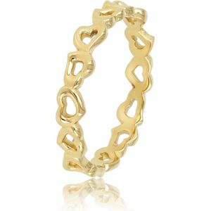 My Bendel - Ring goudkleurig met hartje - Goudkleurige ring met open hartjes patroon - Met luxe cadeauverpakking
