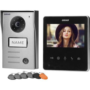 ORNO -NAOS videodeurtelefoon  set voor 2-draads handsetvrij, veelkleurig ,4.3"" LCD Scherm, extern paneel met kaart- en proximity-taglezer, RFID, zwart