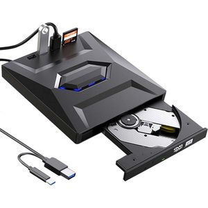 Type-C Externe CD DVD-Drive USB 3.0 - Externe DVD-Drive met SD TF-kaartlezer - RW Brander Schrijver voor Laptop PC - Windows 11 10 Mac iMac Linux
