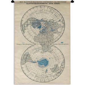 Wandkleed De wereld van toen in kaart - Gletsjers op vintage wereldkaart Wandkleed katoen 120x180 cm - Wandtapijt met foto