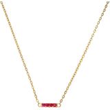 Lucardi - Dames Stalen Goldplated Ketting - Rood Zirkonia - Staal - Goudkleurig