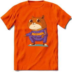 Casual kat T-Shirt Grappig | Dieren katten Kleding Kado Heren / Dames | Animal Skateboard Cadeau shirt - Oranje - 3XL