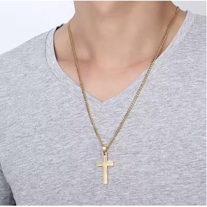 CHPN - Ketting met kruis - Gouden ketting - Choker - Goudkleurig - Grovere schakel - 5/3CM - Unisex