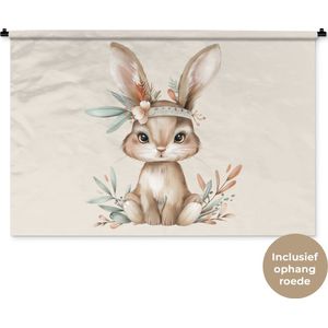 Wandkleed 150x100 cm - Wanddoek Haas - Dier - Bohemian - Pastel kleuren - Wandtapijt - Wandkleden