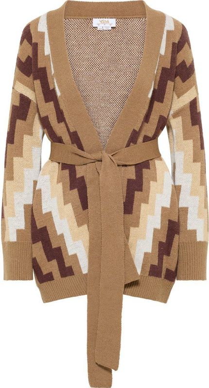 usha - FESTIVAL - Gebreid Vest - Beige - Kastanjebruin - Lichtbruin - Wit