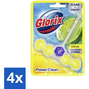 4 x Glorix - Toiletblok - Power Clean Citroen - Fris & Citroen - 1 blok - Toiletblok - Toilet Schoonmaken - Citrusgeur - Anti-kalk - Hygiënisch Toilet