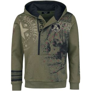 Rock Rebel by EMP Olijfgroene trui met diepe ritssluiting en print - Heren - M
