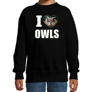 I love owls sweater met dieren foto van een uil zwart voor kinderen - cadeau trui uilen liefhebber - kinderkleding / kleding 152/164