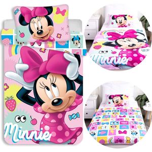 DISNEY Minnie Mouse KATOENEN beddengoed met ritssluiting, voor kinderbedjes, 100% KATOEN, 100x135 cm Oeko-Tex