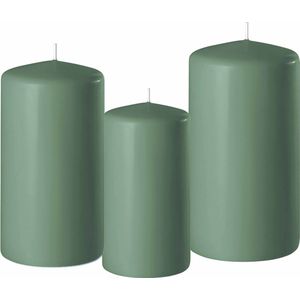 Set van 3x stuks groene stompkaarsen 10-12-15 cm met diameter 6 cm - Sfeer kaarsen voor binnen