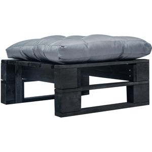 vidaXL Tuinpoef met grijs kussen - Pallet Hout Zwart Tuinstoel - Lounge Stoelen - Buitendecoratie - Balkon Decoratie - Pallethout Meubels