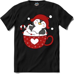 Hot choco pinguin kerst buddy - T-Shirt - Heren - Zwart - Maat 4XL