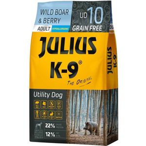 Julius K9 - Graanvrij en hypoallergeen hondenvoer - hondenbrokken op everzwijn/lam/rund & aardappel basis - voor volwassen honden van kleine rassen - 10kg