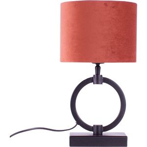 Tafellamp ring met velours kap Davon | 1 lichts | koper / goud / zwart | metaal / stof | Ø 15 cm | 37 cm hoog | modern / sfeervol design