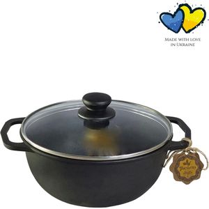 MAYSTERNYA Gietijzeren Braadpan - 5 Liter - Geschikt Voor Inductie - Glazen Deksel - Braadpan Gietijzer - Pannen - kookpan - Pannenset - Cadeau - PFAS vrij - Mat Zwart