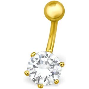 Goudkleurige Stalen Navelpiercing met Zirkonia bloem