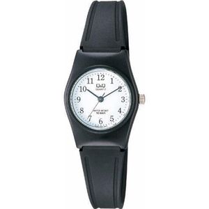 Q&Q VP35J002Y - Horloge - Sport - Analoog - Dames - Vrouwen - Kinderen - Plastic band - Rond - Kunststof - Cijfers - Zwart - Wit - 10ATM