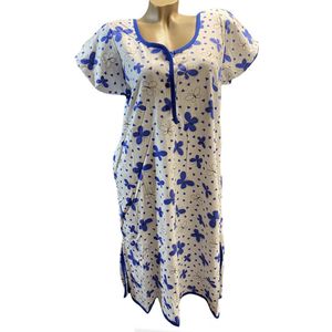 Dames katoenen nachthemd korte mouw 36-38 wit/blauw