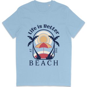 T Shirt Heren Dames - Zomer Ontwerp: Life Is Better At The Beach - Licht Blauw - S
