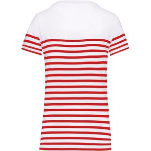 T-shirt Dames M Kariban Ronde hals Korte mouw White / Red Stripe 100% Katoen