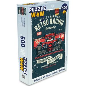 Puzzel Raceauto - Racebaan - Vintage - Tekening - Legpuzzel - Puzzel 500 stukjes