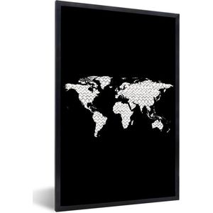 Fotolijst incl. Poster - Wereldkaart - Design - Grijs - Wit - 40x60 cm - Posterlijst