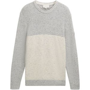 TOM TAILOR - Trui - Grijs Gemêleerd/Wit Gemêleerd - Halve Rits - Schipperskraag