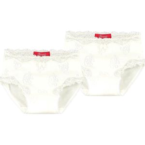 Exclusief Luxueus Kinder nachtkleding Hanssop, Meisjes, Katoenen slips, twee super luxe zacht ivoor slips gemaakt in een verfijnd lief bloem ajour katoen met bijpassend ivoor satijnen strikje, maat 116