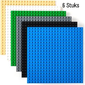 Complete Set Bouwplaten 32x32 noppen - geschikt voor LEGO - 6 Stuks – Bouwplaat/Grondplaat - Voor Classic Bouwstenen - Groen, Blauw, Grijs, Licht bruin, Wit, Zwart