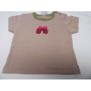 petit bateau , meisje , t-shirt korte mouw , streep rose groen , 12 maand 74
