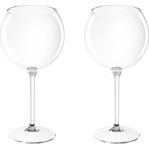 Set van 2x rode wijn/gin tonic ballon glazen transparant 650 ml onbreekbaar kunststof - Herbruikbaar - Wijnen wijnliefhebbers drinkglazen