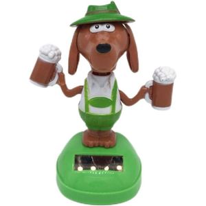 Dans speelgoed op zonne-energie - Wiebelfiguur hond - Cartoon hondenfiguur met bier - Schommel speelgoed voor thuis - Auto ornament decoratie - Kinderspeelgoed geschenken - 13 x 7 x 6 cm