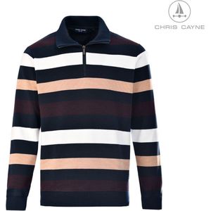 Chris Cayne sweatshirt - maat M - gestreept - Trui 3007 - kleur donkerblauw/bordeaux/beige/offwhite - schipperskraag - jersey