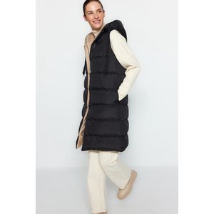 Trendyol Standaard mouw Opblaasbaar Black-Mink oversized dubbelzijdig waterafstotend lang opblaasbaar vest met capuchon TWOAW24YE00020