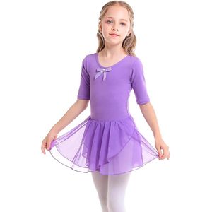 Eamber - Meisjes Balletjurk met Rok Tutu in Paars voor Kinderen Maat 120 - Katoenen Dansjurk voor Ballet met Minimaal 3 zoekwoorden