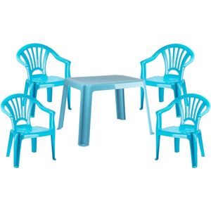 Kunststof kindertuinset tafel met 4 stoelen licht blauw