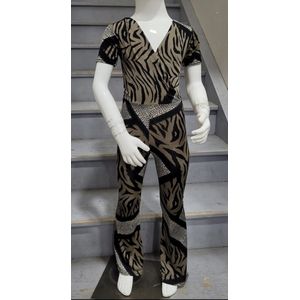 Jumpsuit print korte mouwen meisjes meiden voorjaar zomer Taupe maat 6/6Y