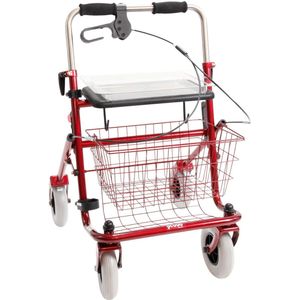 Premis - Provo - Rollator - 2de Generatie - Duwbeugel - Eenzijdig geremd rechts - Passieve rem - Maximaal draagvermogen 120 kg - Metallic Rood