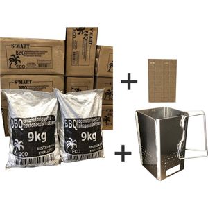 Kokosbriketten 2x9kg S'MART + FSC aanmaakblokjes + vouwbare brikettenstarter, voordeel verpakking, S'MART, coco briquettes, Cocosbriketten inclusief aanmaakblokjes en vouwbare starter, kokosnootbriketten - Weber formaat briketten.