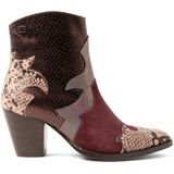Lazamani leren enkellaarzen bordeaux/goud/slangenprint